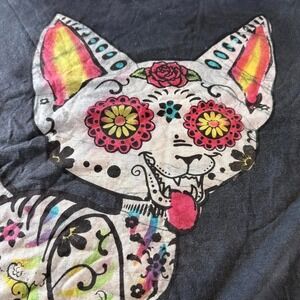 Day‎ of the Dead Dog Graphic Tee – Sugar Skull Shirt Women's Large